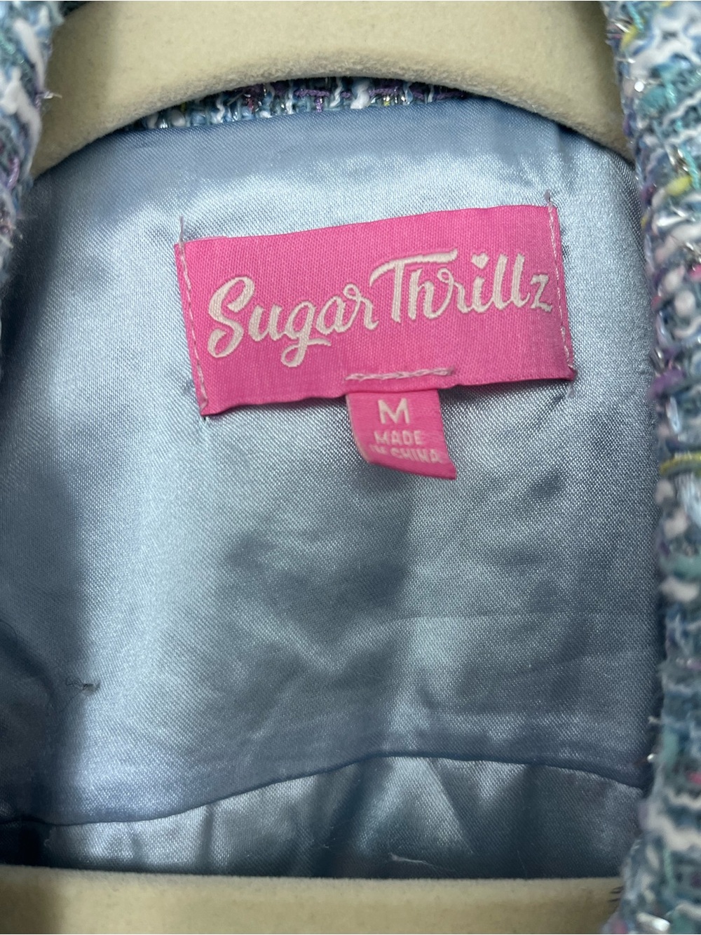 Sugar Thrillz Cropped Tweed Blazer in Blue Multi - Picture 5 of 8